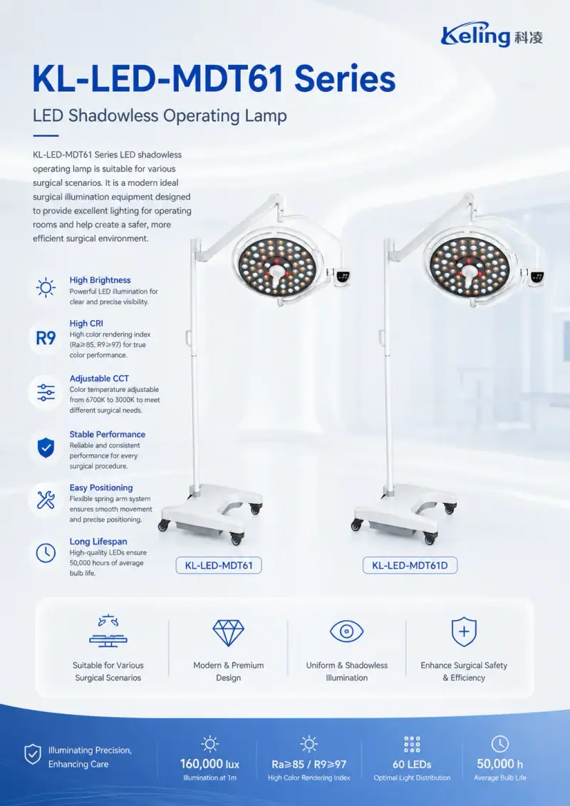 KL-LED-MDT6I ultra-thin optical lens lamp head close-up — Keling Medical