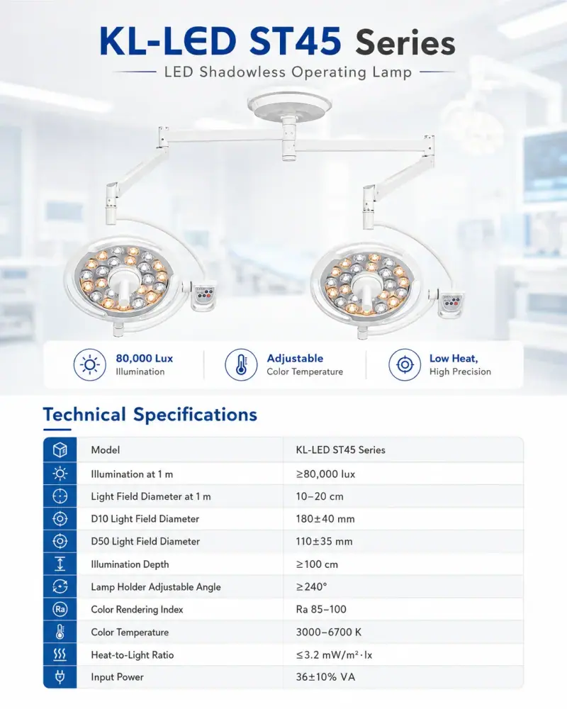 KL-LED-ST45 control panel showing digital stepless brightness and color temperature adjustment