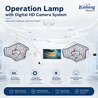 Keling KL-LED-STR78&DTR78 dual-head LED surgical light with integrated 4K camera and HD monitor