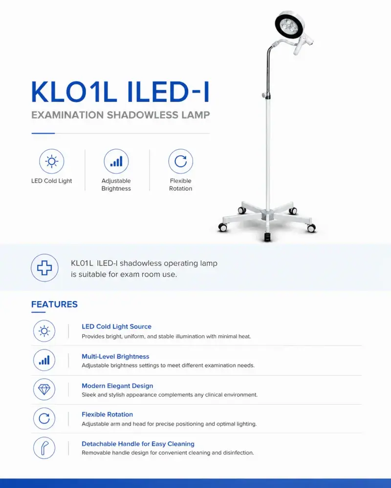 KL01L-ILED-I features: LED cold light, adjustable brightness, modern design, flexible rotation, detachable handle