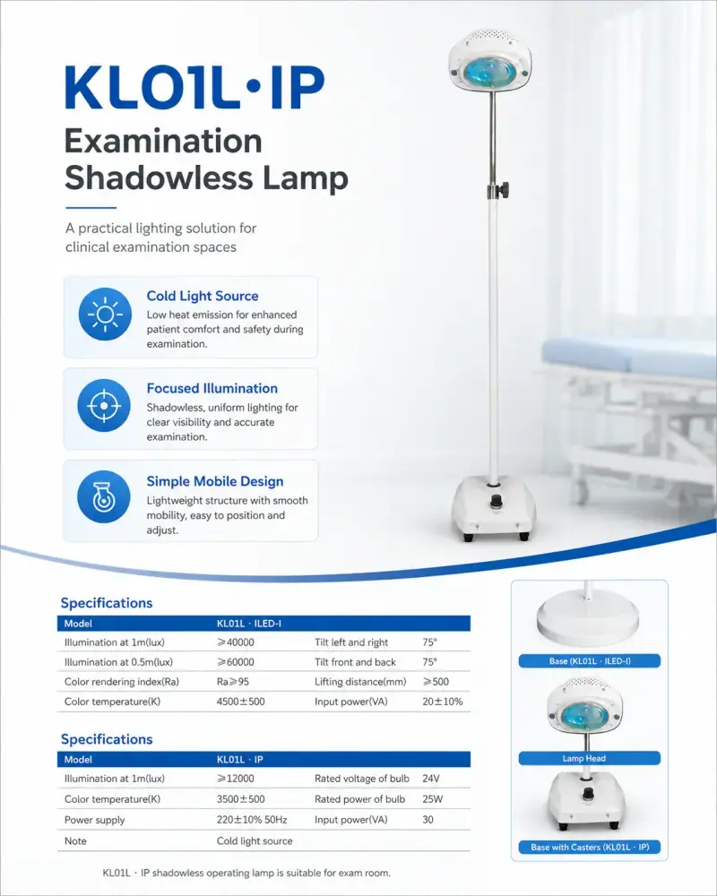 KL01L-IP features: cold light source, focused illumination, simple mobile design