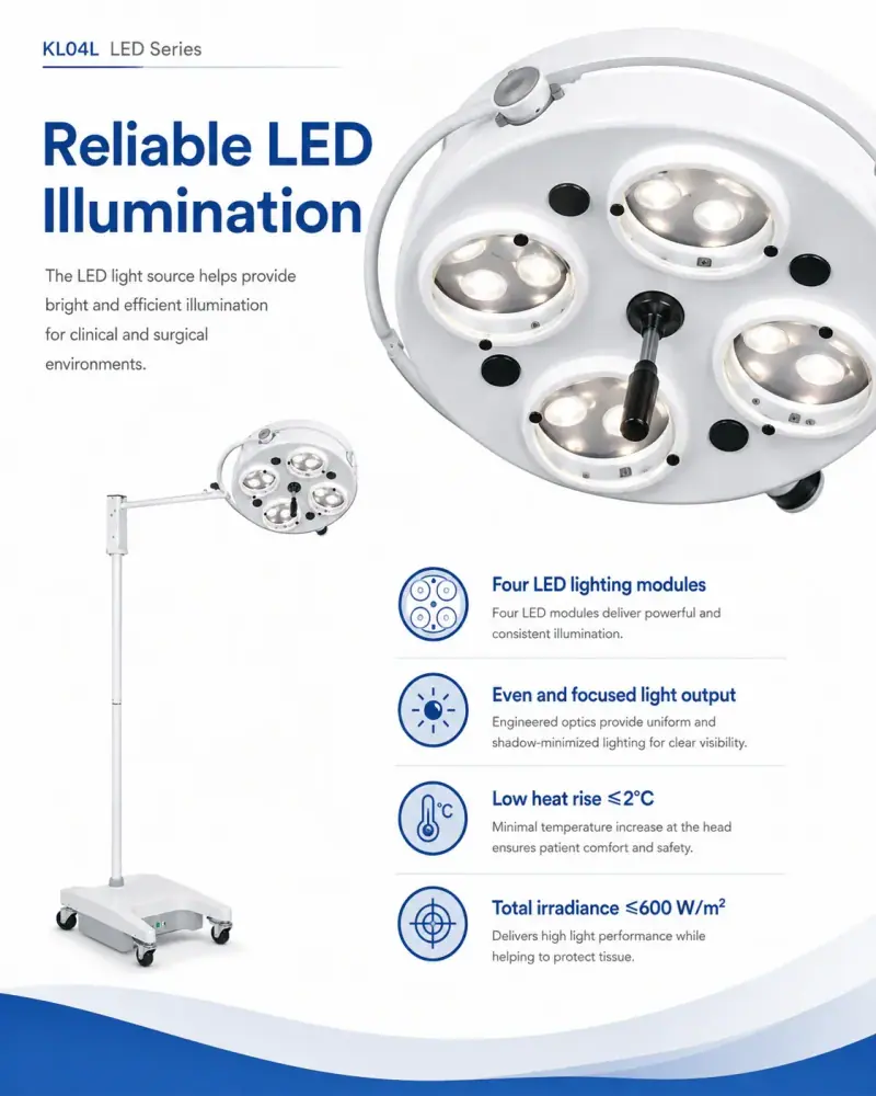 KL04L-LED lamp head close-up showing LED reflector apertures