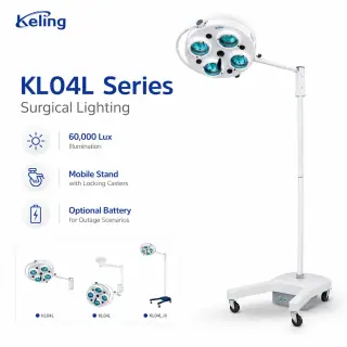 Keling KL04L mobile halogen operating lamp with five-hole multi-reflector head on wheeled base