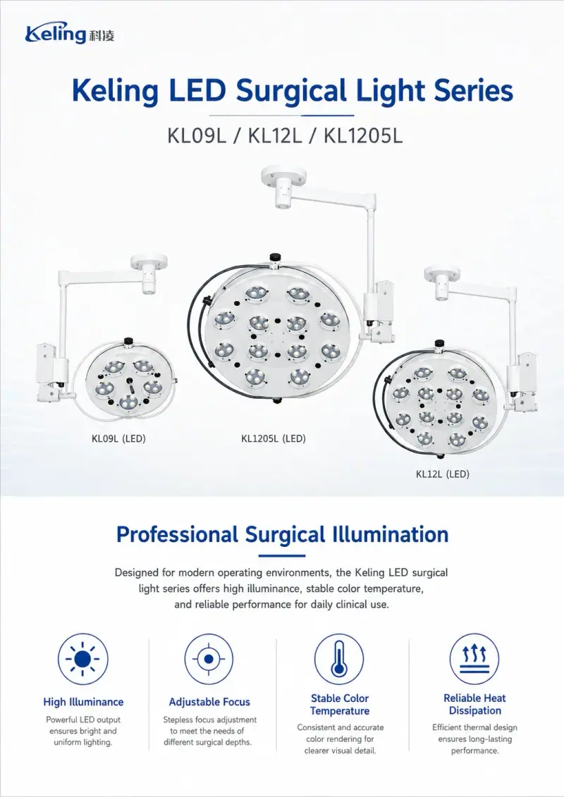 KL09L KL12L KL1205L LED surgical light series: professional illumination, high illuminance, focus and dimming features